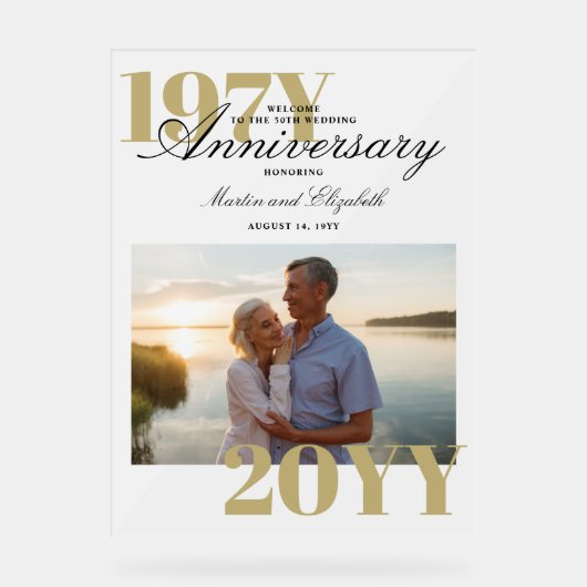 Elegante Grote Nummers 50e Bruiloft Jubileum Foto Acryl Bord (Voorkant)