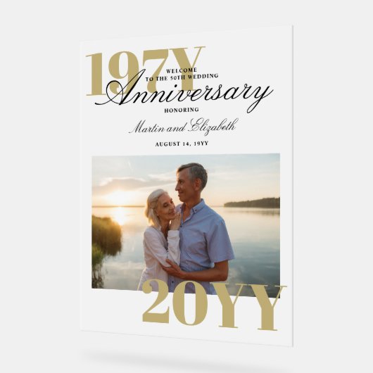 Elegante Grote Nummers 50e Bruiloft Jubileum Foto Acryl Bord (Hoek)