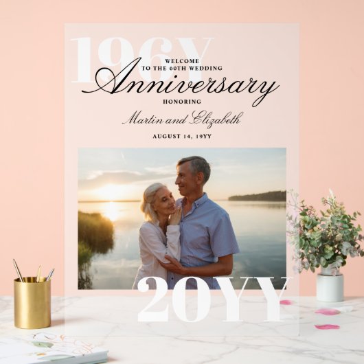 Elegante Grote Nummers 60e Bruiloft Jubileum Foto Acryl Bord (Huwelijk)