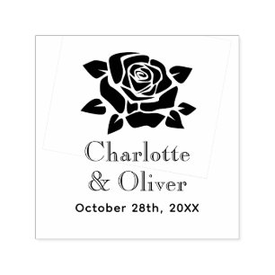 Elegante Grote Roos Bloei #3 Koppel Namen Datum Zelfinktende Stempel
