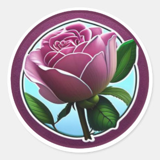 Elegante Grote Roze Roos Bloemschildering Ronde Sticker