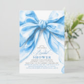 Elegante grote stoffige blauwe strik bruidsbeurt kaart (Staand voorkant)
