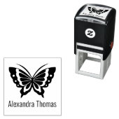 Elegante Grote Vlinder Naam Monogram Zelfinktende Stempel (In situ)