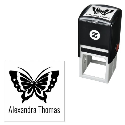 Elegante Grote Vlinder Naam Monogram Zelfinktende Stempel (In situ)
