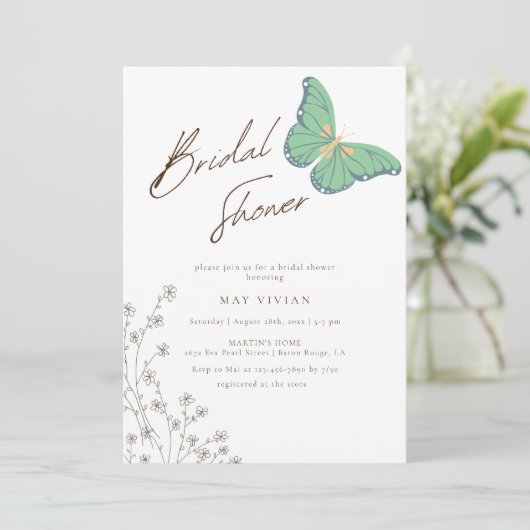 Elegante grote vlinder & Wildflower Vrijgezellenfe Kaart (Staand voorkant)