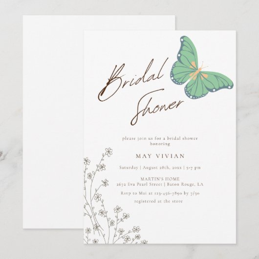 Elegante grote vlinder & Wildflower Vrijgezellenfe Kaart (Voorkant / Achterkant)