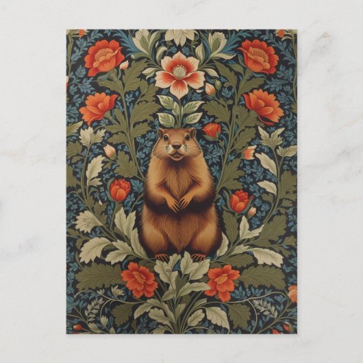 Elegante Groundhog William Morris Geïnspireerd Briefkaart (Voorkant)