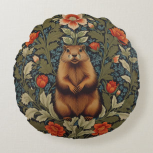 Elegante Groundhog William Morris Geïnspireerd Rond Kussen