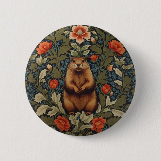Elegante Groundhog William Morris Geïnspireerd Ronde Button 5,7 Cm (Voorkant)