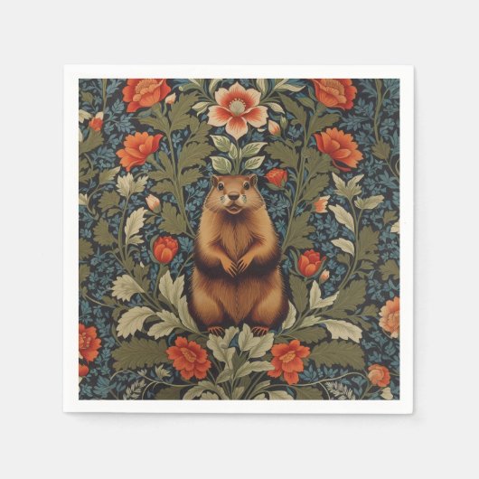 Elegante Groundhog William Morris Geïnspireerd Servet (Voorkant)