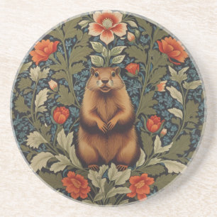 Elegante Groundhog William Morris Geïnspireerd Zandsteen Onderzetter