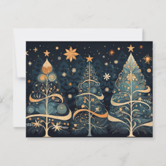 Elegante grüne und goldene Weihnachtsbäume Briefkaart