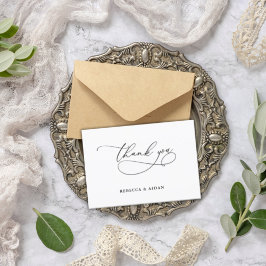  Elegante guión caligráfico Boda blanco y negro Bedankkaart