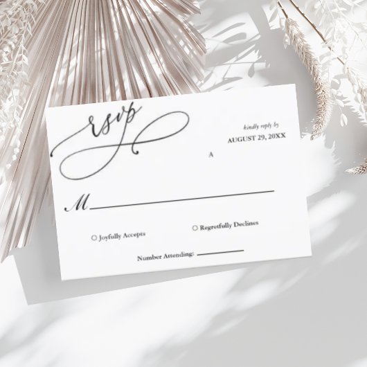 Elegante guión negro y blanco Boda simple RSVP Kaartje