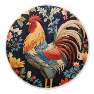 Elegante Haan op Kleurrijke Bloemige Achtergrond Keramische Knop