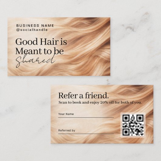 Elegante Haar Referral QR-code Ontwerp Visitekaartje (Voorkant / Achterkant)