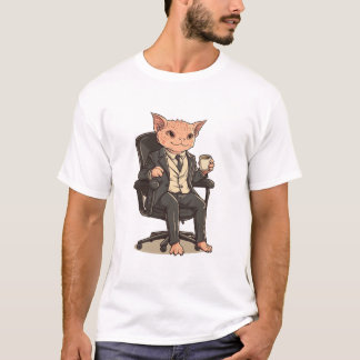 Elegante haarloze zakelijke kat met koffie – Kanto T-shirt