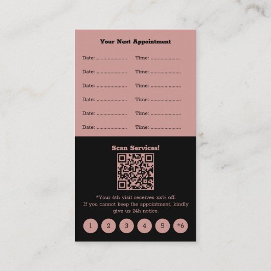 Elegante Haarsalon Zwart & Roze Loyaliteit & Afsprakenkaartje (Achterkant)