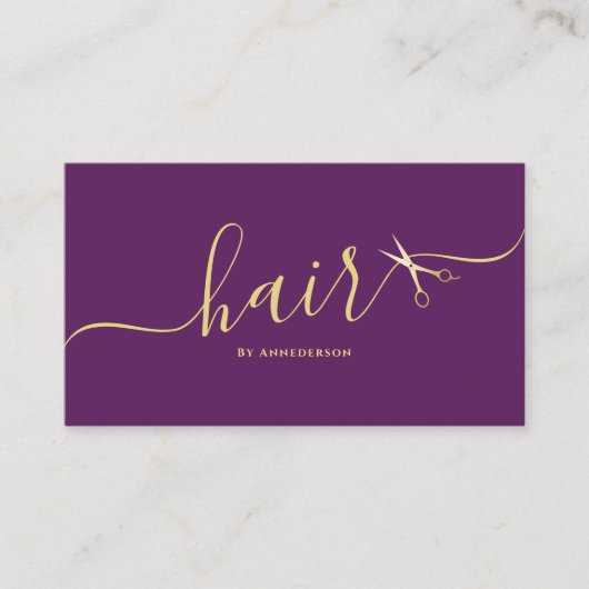 Elegante Haarstylist Script Hairdresser Paarse Visitekaartje (Voorkant)