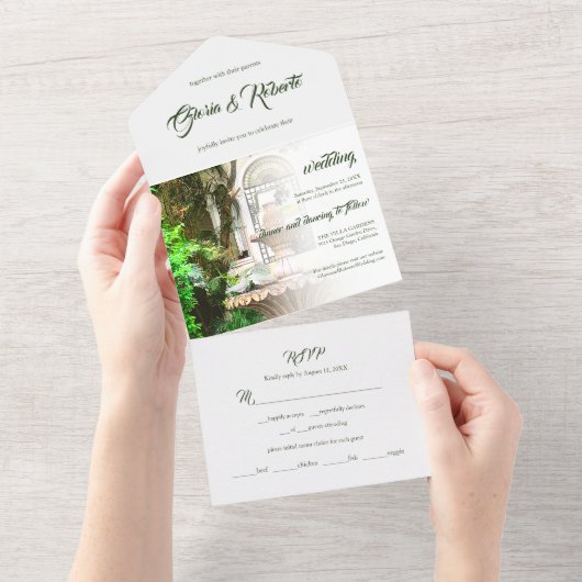 Elegante hacienda & witte duiven Mexicaanse bruilo All In One Uitnodiging (Afscheurbaar)