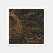 Elegante half zonnebloem goud zwart bloemkunst servet (Voorkant)
