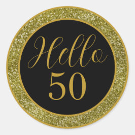 Elegante Hallo 50 Verjaardag Zwart Goud Glitters Ronde Sticker