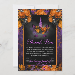 Elegante Halloween Bloemen Unicorn Quinceanera Bedankkaart