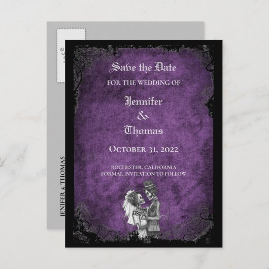 Elegante halloween bruiloft save the date ansichtk aankondigingskaart (Voorkant / Achterkant)