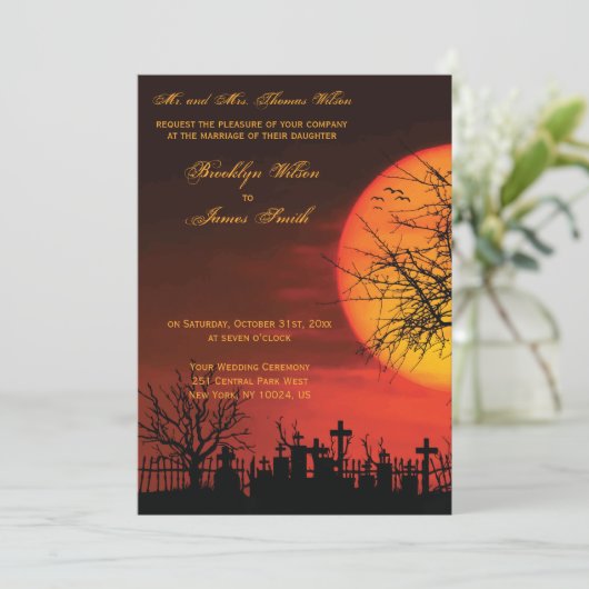 Elegante Halloween bruiloft uitnodigingen avond (Staand voorkant)