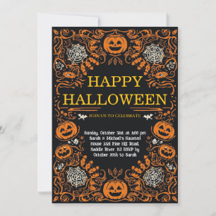 Elegante Halloween-feest uitnodiging met pompoen e