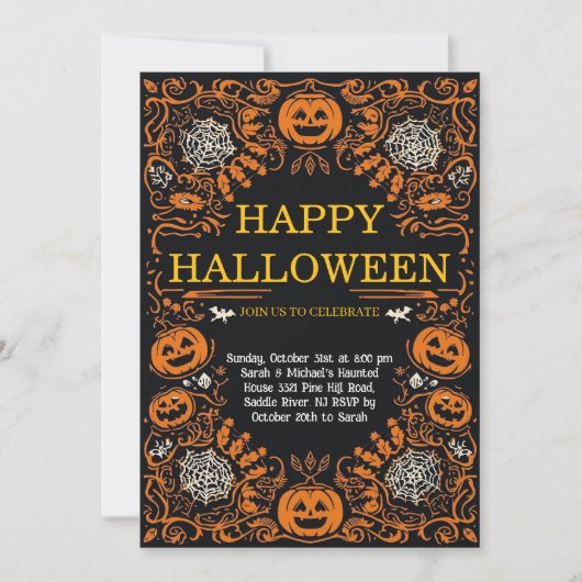 Elegante Halloween-feest uitnodiging met pompoen e (Voorkant)