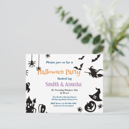 Elegante Halloween-feestuitnodiging - Briefkaart (Staand voorkant)