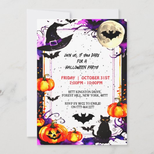 Elegante Halloween-feestuitnodiging Kaart (Voorkant)