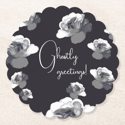 Elegante Halloween-groeten Spookachtige Roos Kartonnen Onderzetters (Voorkant)