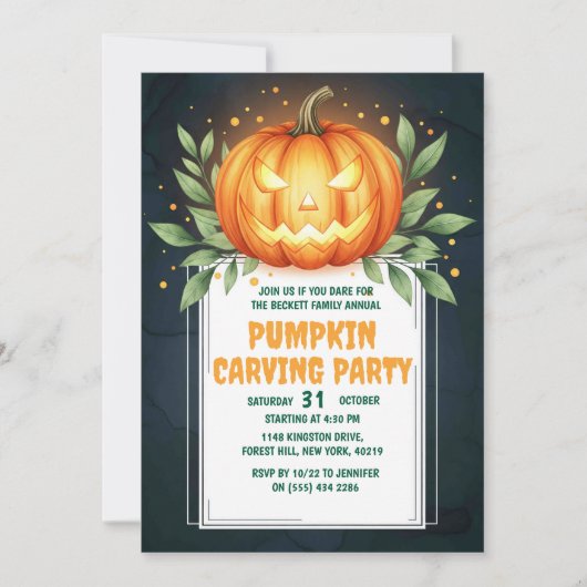 Elegante Halloween Invitation Kaart | Jack-o’-Lant (Voorkant)