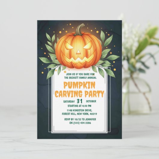 Elegante Halloween Invitation Kaart | Jack-o’-Lant (Staand voorkant)