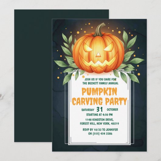 Elegante Halloween Invitation Kaart | Jack-o’-Lant (Voorkant / Achterkant)