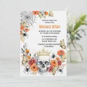 Elegante Halloween Invitation Kaart | Schedel, kro (Staand voorkant)