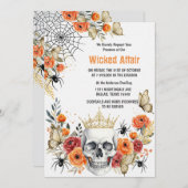 Elegante Halloween Invitation Kaart | Schedel, kro (Voorkant / Achterkant)