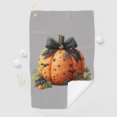 Elegante Halloween pompoen met zwarte strik Golfhanddoek (Insitu)