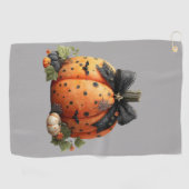 Elegante Halloween pompoen met zwarte strik Golfhanddoek (Horizontaal)