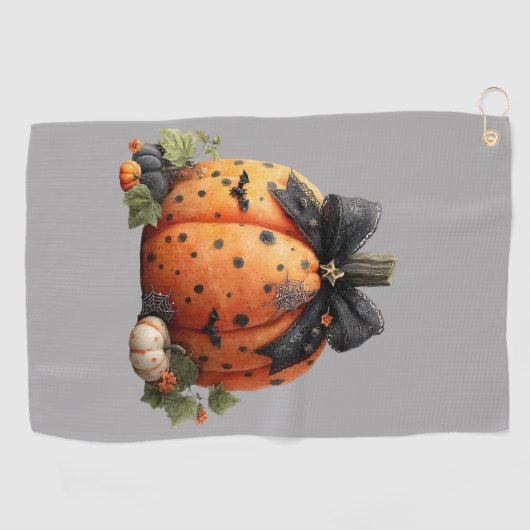 Elegante Halloween pompoen met zwarte strik Golfhanddoek (Horizontaal)
