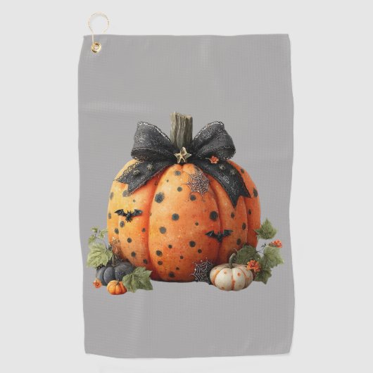 Elegante Halloween pompoen met zwarte strik Golfhanddoek (Voorkant)