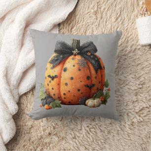 Elegante Halloween pompoen met zwarte strik Kussen