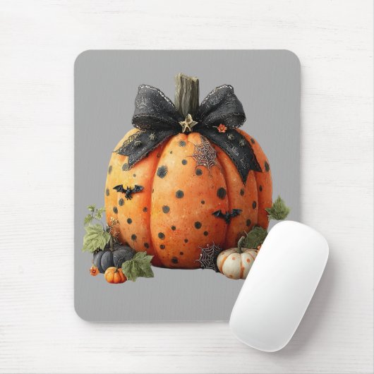 Elegante Halloween pompoen met zwarte strik Muismat (Met muis)