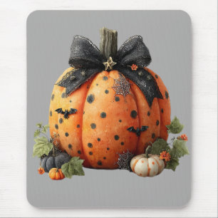 Elegante Halloween pompoen met zwarte strik Muismat