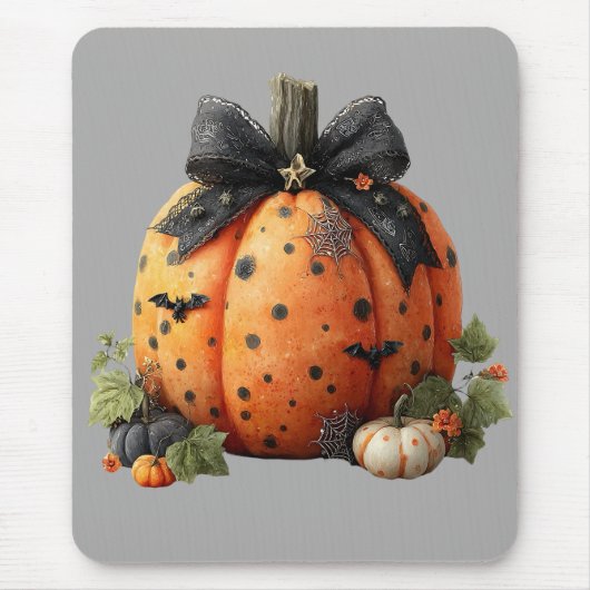 Elegante Halloween pompoen met zwarte strik Muismat (Voorkant)