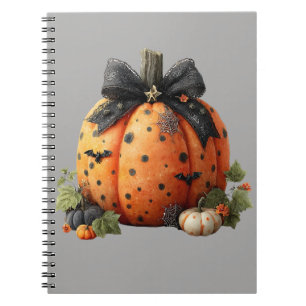 Elegante Halloween pompoen met zwarte strik Notitieboek
