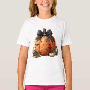 Elegante Halloween pompoen met zwarte strik T-shirt
