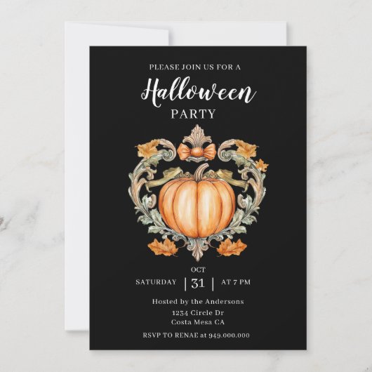 Elegante Halloween Pumpkin Party uitnodiging (Voorkant)